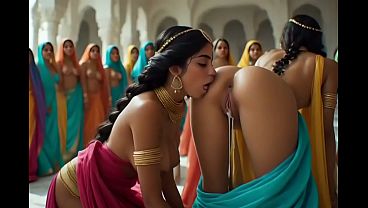 Indian Princess Reverse Gangbang Fantasy (Princess Jasmine Lookalike, Lesbian, 3some, Orgy, Group Sex, Facial, Cumshot, Ass Licking) – AI Generated