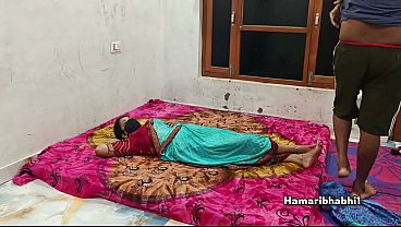 Indian Desi chubby MILF wife in a saree rides her husband’s big Desi dick in the bedroom with loud moaning in romantic homemade sex.