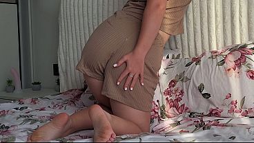 Step Sister Fingers Her Pussy on a Hotel Bed